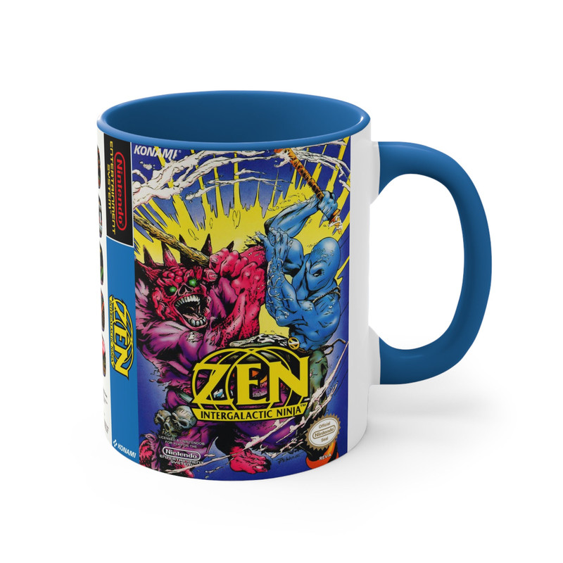 Zen Intergalactic Ninja NES 8 bit game box cover famicom Accent Coffee Mug, 11oz 1.jpg