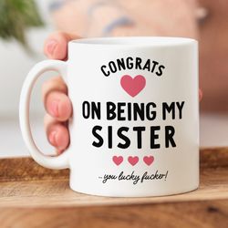 funny sister mug congrats on being my sister, you lucky fucker, sister gift, rude gift