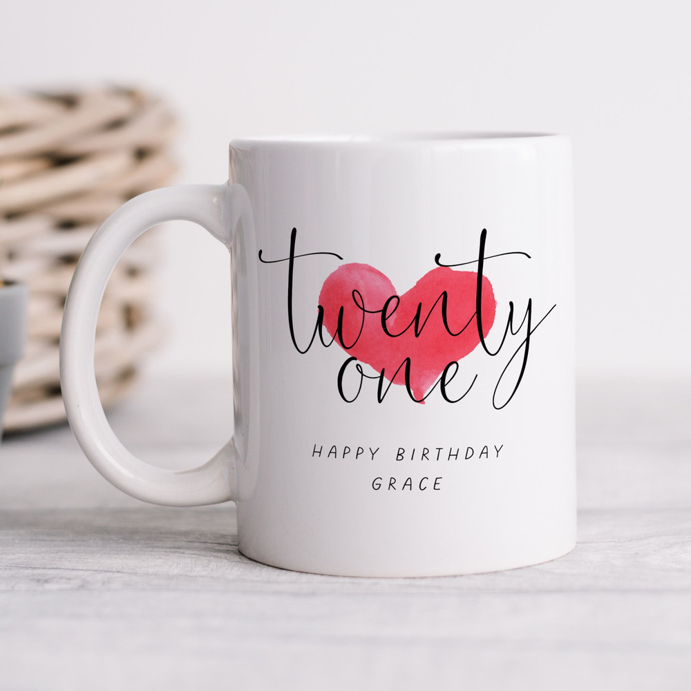 Personalised 21st Birthday Mug, Personalised Gift, Happy 21st Birthday, Red Heart, Milestone Birthday Gift.jpg