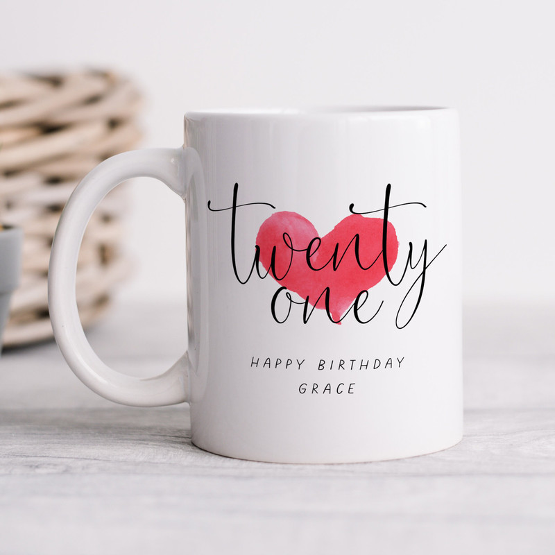 Personalised 21st Birthday Mug, Personalised Gift, Happy 21st Birthday, Red Heart, Milestone Birthday Gift.jpg
