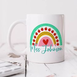 personalised teacher mug   personalised gift, apple rainbow, teacher thank you gift, end of school gift, graduation gift