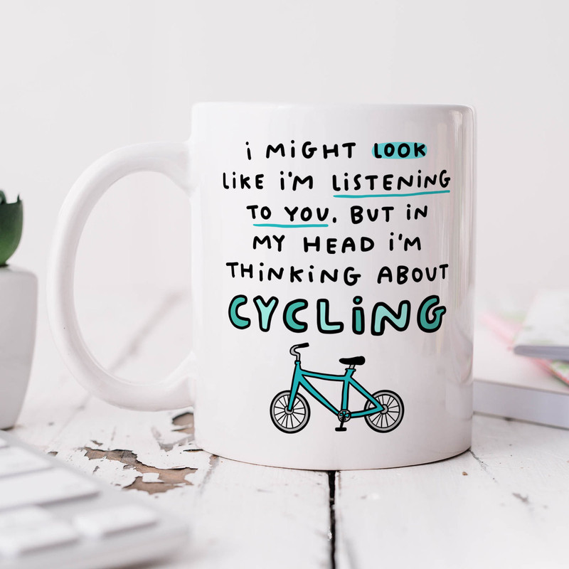 Thinking About Cycling Mug - Personalised Gift, Funny Mug, Birthday Gift, Christmas Gift, Cycling Gift, Cyclist.jpg