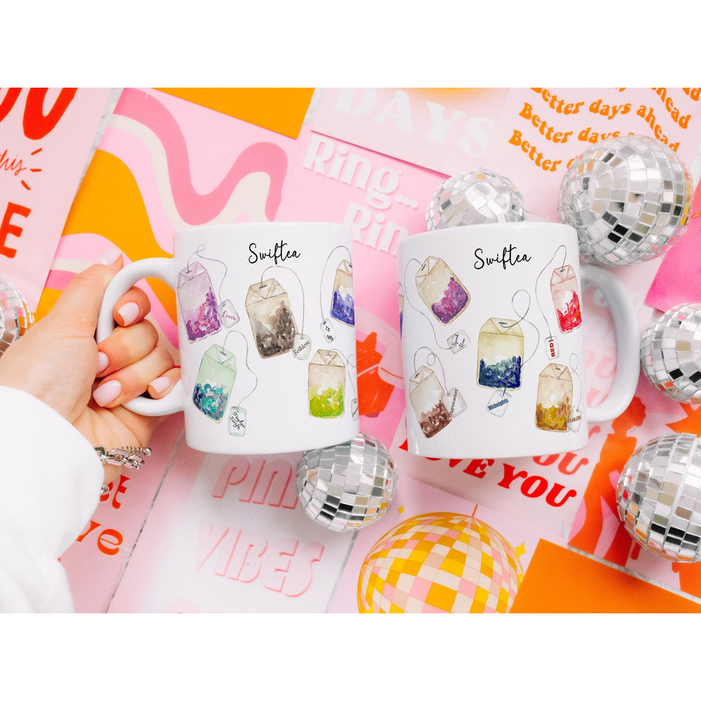 Swiftea Mug with Album Name Tea Bags, Taylors Version Swiftea mug, Swiftie Gift, Swiftea Merch, Swiftie Fan gift, Swiftea Cup, Teabag albums.jpg