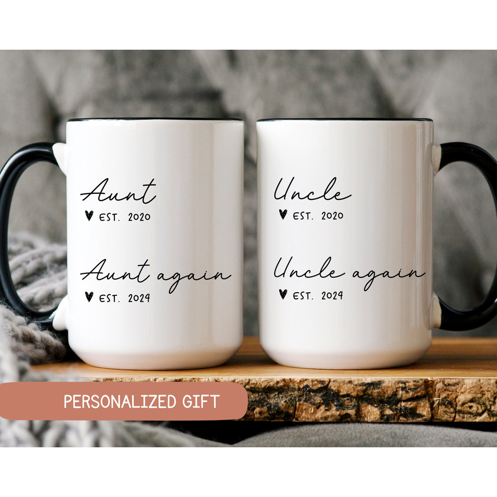 Aunt Uncle Again Mug, Pregnancy Announcement, Second Time Aunt Uncle Mug, Uncle Again Gift, Baby Again Announcement, Aunt and Uncle Mug Set.jpg