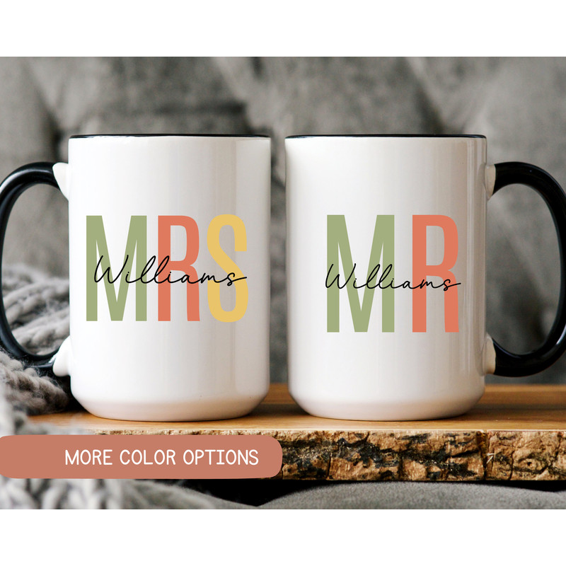 Custom Mr and Mrs Mugs, Matching Engagement Present, Wedding Mug Gift, Gifts for Couple, Personalized Mrs Mr Gift, Bridal Shower Gift.jpg