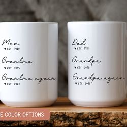 grandma, grandpa again mug - grandparents again pregnancy announcement, grandma again gift, grandpa again gift, baby aga