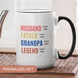 personalized dad grandpa mug, fathers day gift, husband father grandpa legend, grandfather custom mug, funny dad birthda