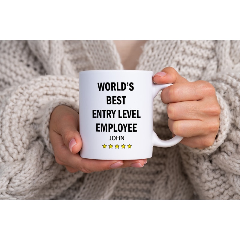Custom Name World's Best Entry Level Employee Mug - Coffee Tea Mug Gifts for Friends New Job - Personalized Mugs With 5 Star Review.jpg