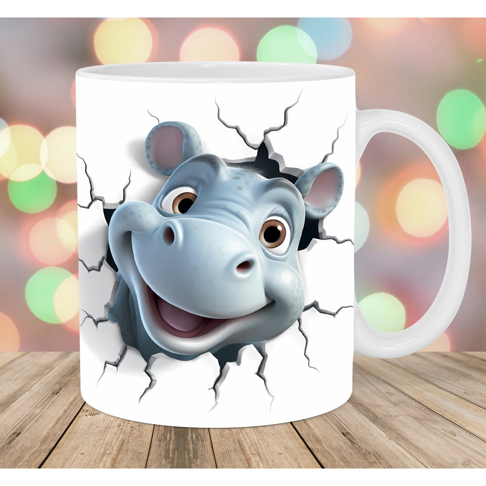 3D Baby Hippo Hole In A Wall Mug Wrap, 11oz And 15oz Mug Template, Mug Sublimation Design, Mug Wrap Template, Instant Digital Download PNG.jpg