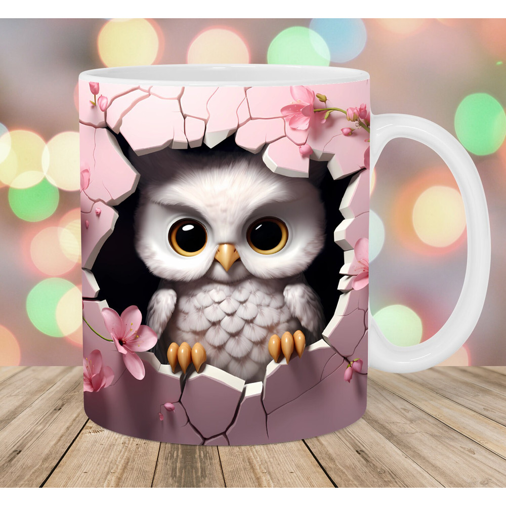 3D Baby Owl Mug Wrap, 11oz And 15oz Mug Template, Mug Sublimation Design, Hole In A Wall Mug Wrap Template, Instant Digital Download PNG.jpg