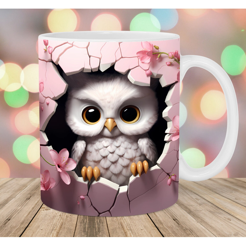 3D Baby Owl Mug Wrap, 11oz And 15oz Mug Template, Mug Sublimation Design, Hole In A Wall Mug Wrap Template, Instant Digital Download PNG.jpg