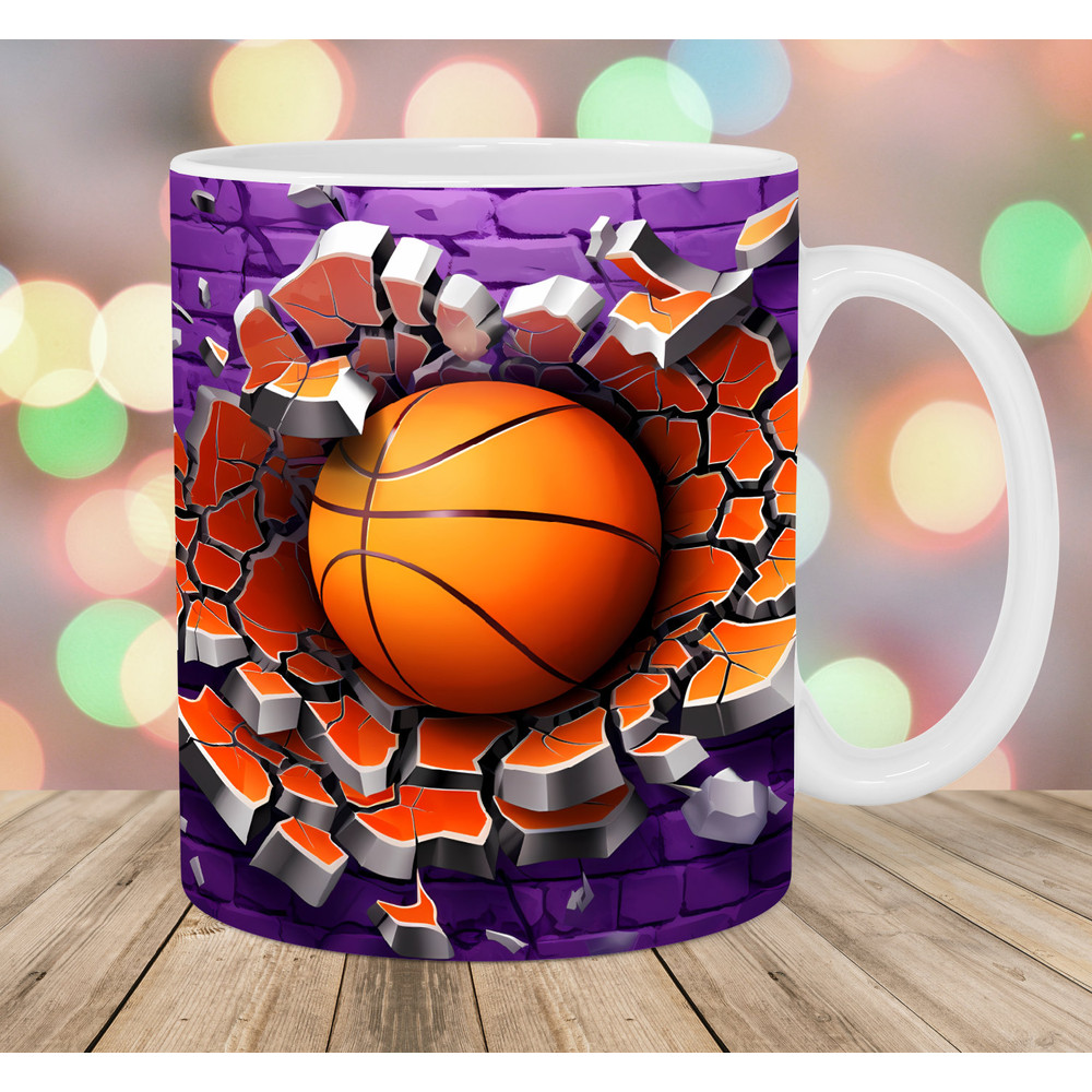 3D Basketball Mug Wrap, 11oz And 15oz Mug Template, Mug Sublimation Design, Hole In A Wall Mug Wrap Template, Instant Digital Download PNG.jpg