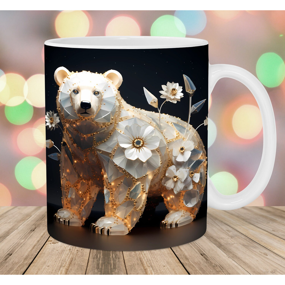 3D Bear Mug Wrap, 11oz And 15oz Mug Template, Mug Sublimation Design, Flowers Mug Wrap Template, Instant Digital Download PNG.jpg