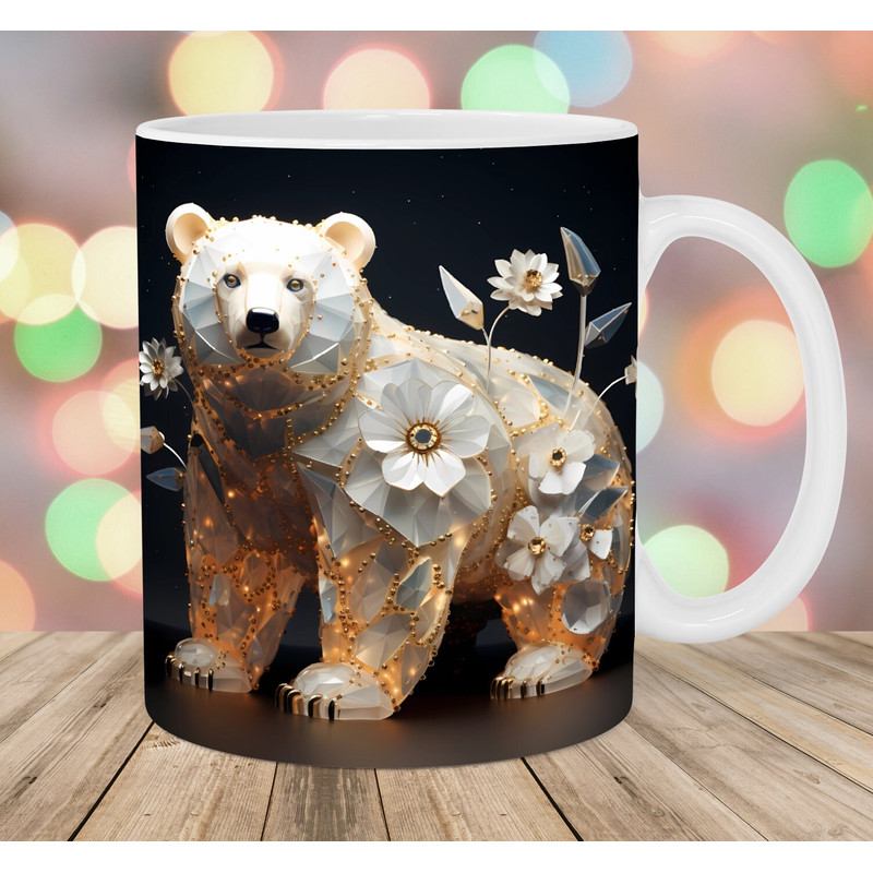 3D Bear Mug Wrap, 11oz And 15oz Mug Template, Mug Sublimation Design, Flowers Mug Wrap Template, Instant Digital Download PNG.jpg
