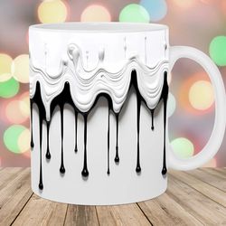 3d black white dripping paint mug wrap, 11oz and 15oz mug template, mug sublimation design, mug template, instant digita