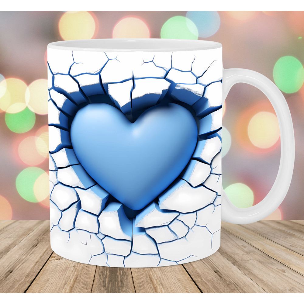 3D Blue Heart Hole In A Wall Mug Wrap, 11oz & 15oz Mug Template, Mug Sublimation Design, Mug Wrap Template, Instant Digital Download PNG.jpg