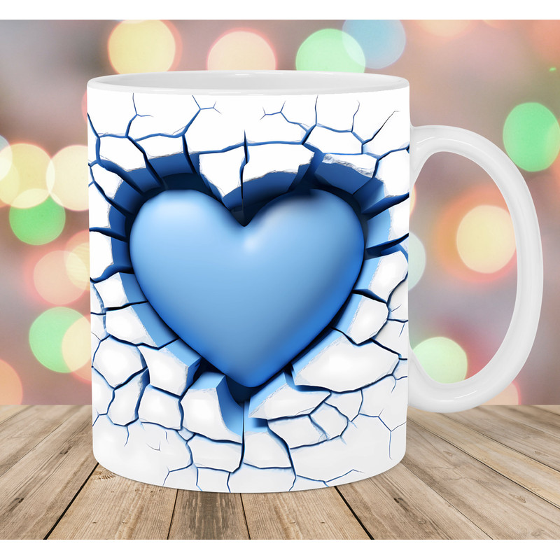 3D Blue Heart Hole In A Wall Mug Wrap, 11oz & 15oz Mug Template, Mug Sublimation Design, Mug Wrap Template, Instant Digital Download PNG.jpg