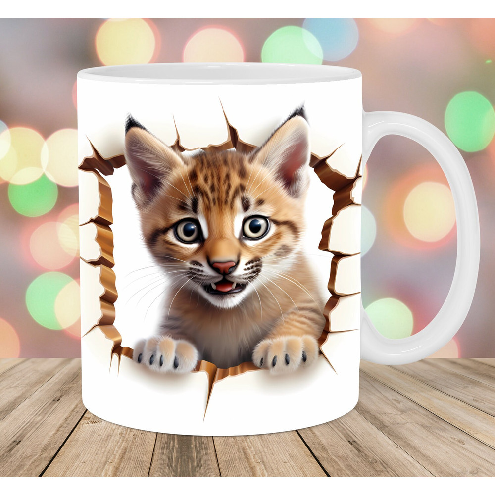 3D Bobcat Hole In A Wall Mug Wrap, 11oz And 15oz Mug Template, Mug Sublimation Design, Mug Wrap Template, Instant Digital Download PNG.jpg