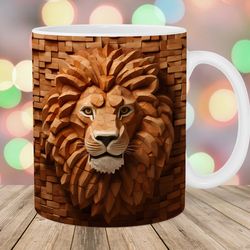 3d brick lion mug wrap, 11oz and 15oz mug template, mug sublimation design, mug wrap template