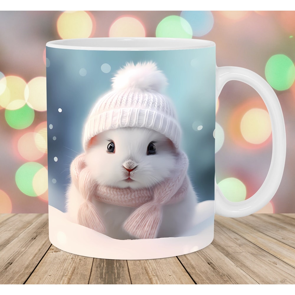 3D Bunny Rabbit Mug Wrap, 11oz And 15oz Mug Template, Mug Sublimation Design, Winter Mug Wrap Template, Instant Digital Download PNG.jpg