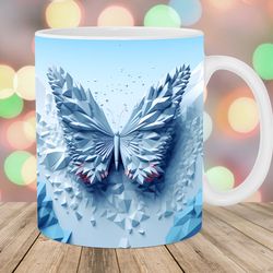 3d butterfly mug wrap  11oz & 15oz mug template  mug sublimation design  mountains mug wrap template