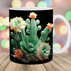 3d cactus mug wrap  11oz and 15oz mug template  mug sublimation design  mug wrap template
