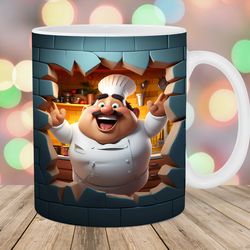 3d chef hole in a wall mug wrap 11oz & 15oz mug template mug sublimation design cook mug wrap template