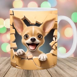 3d chihuahua hole in a wall mug wrap 11oz and 15oz mug template mug sublimation design mug wrap template
