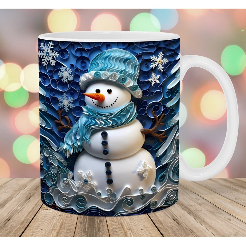 3D Christmas Snowman Mug Wrap, 11oz And 15oz Mug Template, Mug Sublimation Design, Winter Mug Wrap Template, Instant Digital Download PNG.jpg