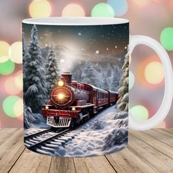 3d christmas train mug wrap  11oz and 15oz mug template  mug sublimation design  mug wrap template