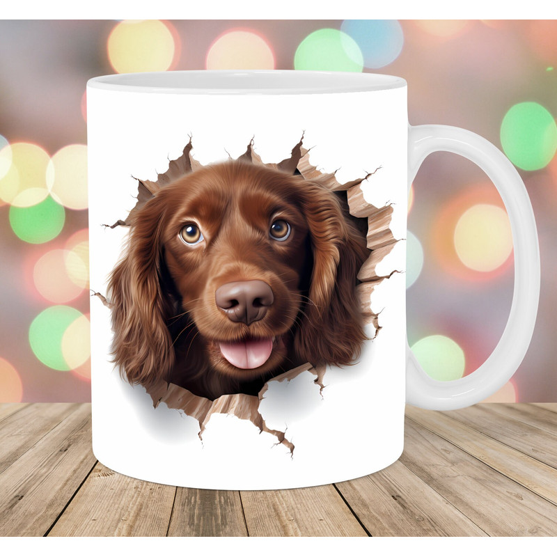 3D Cocker Spaniel Hole In A Wall Mug Wrap, 11oz & 15oz Mug Template, Mug Sublimation Design, Mug Wrap Template, Instant Digital Download PNG.jpg