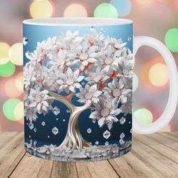 3d crystal flower tree mug wrap  11oz and 15oz mug template  mug sublimation design  mug wrap template