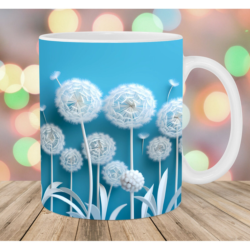 3D Dandelion Flowers Mug Wrap, 11oz And 15oz Mug Template, Mug Sublimation Design, Mug Template, Instant Digital Download PNG.jpg