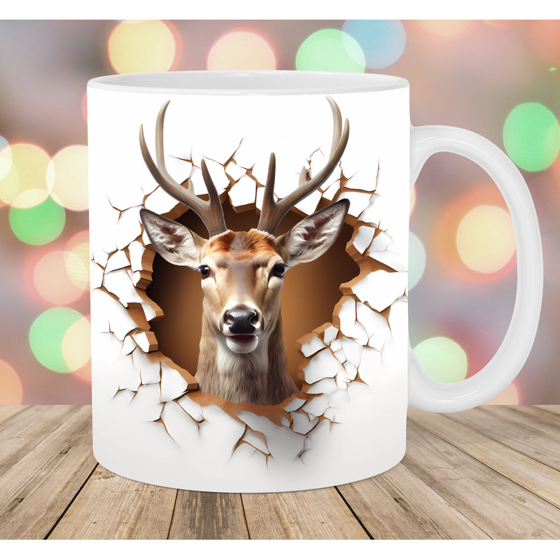 3D Deer Hole In A Wall Mug Wrap, 11oz And 15oz Mug Template, Mug Sublimation Design, Mug Wrap Template, Instant Digital Download PNG.jpg
