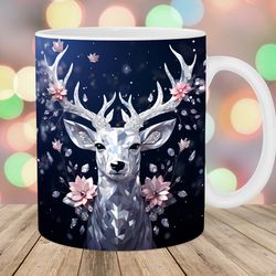 3d deer mug wrap 11oz & 15oz mug template crystal mug sublimation design flowers mug template