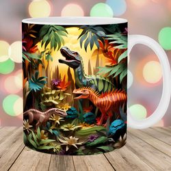 3d dinosaur mug wrap  11oz & 15oz mug template  mug sublimation design  jungle mug wrap template
