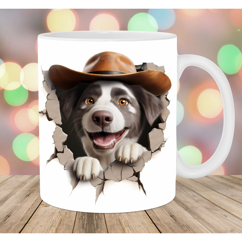 3D Dog Hole In A Wall Mug Wrap, 11oz & 15oz Mug Template, Mug Sublimation Design, Cowboy Hat Mug Wrap Template, Instant Digital Download PNG.jpg