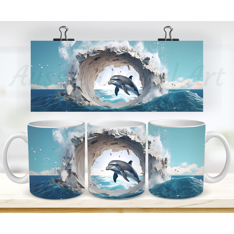 3D Dolphin Mug Wrap, 11oz And 15oz Mug Template, Ocean Dolphin Mug Sublimation Design, 3D Mug Wrap Template, Instant Digital Download PNG.jpg