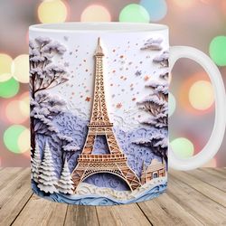 3d eiffel tower mug wrap  11oz & 15oz mug template  winter mug sublimation design  christmas mug wrap template