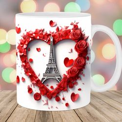 3d eiffel tower mug wrap  11oz and 15oz mug template  mug sublimation design  heart mug wrap template