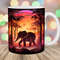 3D Elephant Mug Wrap, 11oz And 15oz Mug Template, Mug Sublimation Design, Sunset Mug Wrap Template, Instant Digital Download PNG.jpg