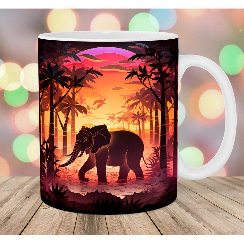 3D Elephant Mug Wrap, 11oz And 15oz Mug Template, Mug Sublimation Design, Sunset Mug Wrap Template, Instant Digital Download PNG.jpg