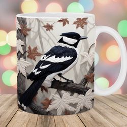 3d embroidered autumn magpie mug wrap  11oz and 15oz mug template  mug sublimation design  mug wrap template