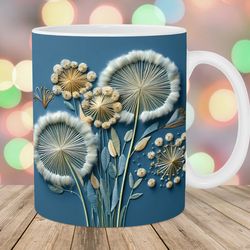 3d embroidered dandelions mug wrap  11oz & 15oz mug template  mug sublimation design  mug wrap template