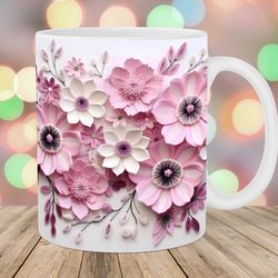 3d embroidered flowers mug wrap  11oz and 15oz mug template  floral mug sublimation design  mug wrap template