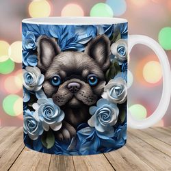 3d embroidered puppy mug wrap  11oz and 15oz mug template  mug sublimation design  roses mug wrap template