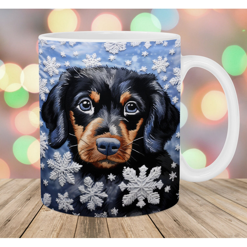3D Embroidered Winter Dachshund Mug Wrap, 11oz & 15oz Mug Template, Mug Sublimation Design, Mug Wrap Template, Instant Digital Download PNG.jpg