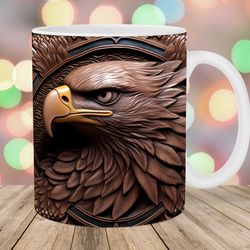 3d engraved leather eagle mug wrap  11oz and 15oz mug template  mug sublimation design  mug wrap template
