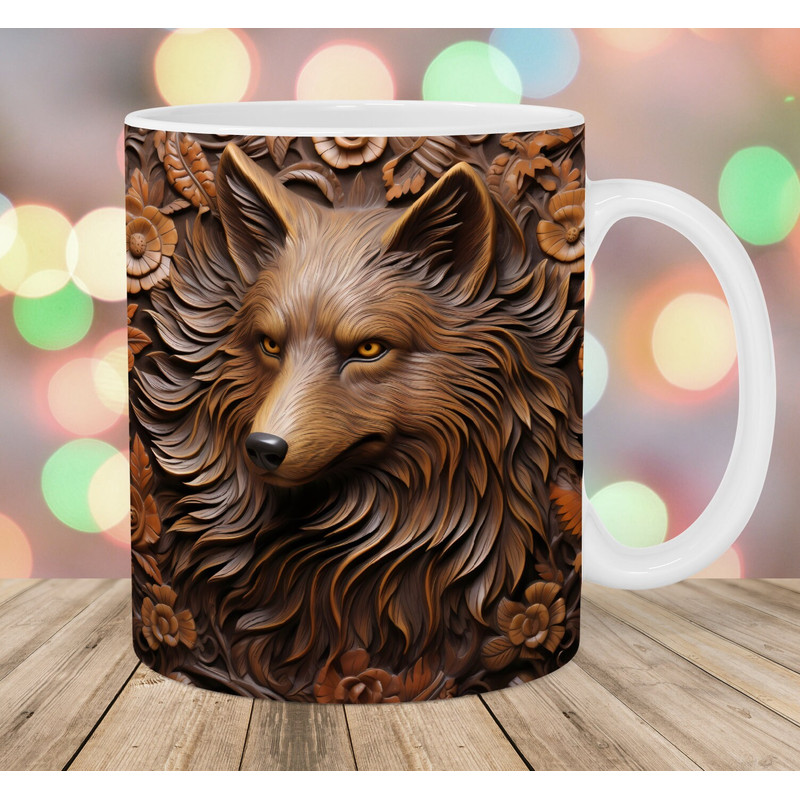 3D Engraved Leather Wolf Mug Wrap, 11oz & 15oz Mug Template, Mug Sublimation Design, Mug Wrap Template, Instant Digital Download PNG.jpg