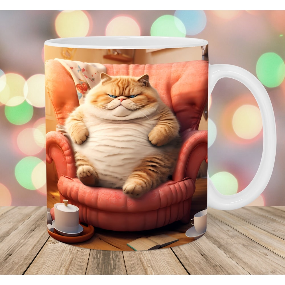 3D Fat Cat Mug Wrap, 11oz And 15oz Mug Template, Mug Sublimation Design, Kitten Mug Wrap Template, Instant Digital Download PNG.jpg